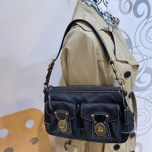Coach Vachetta Legacy Shoulder Bag Satchel purse Black Gold Accents